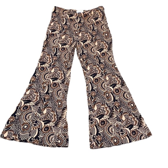 By Anthropologie Drapey Flare Bell Bottom Mod Tropical Tribal Print Pant 14 - Picture 2 of 16